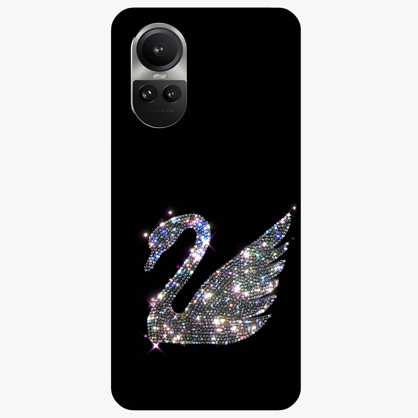 Starlit Swan Grace Glass Case showing flat back view with graceful swan artwork under starry sky and glossy glass finish.