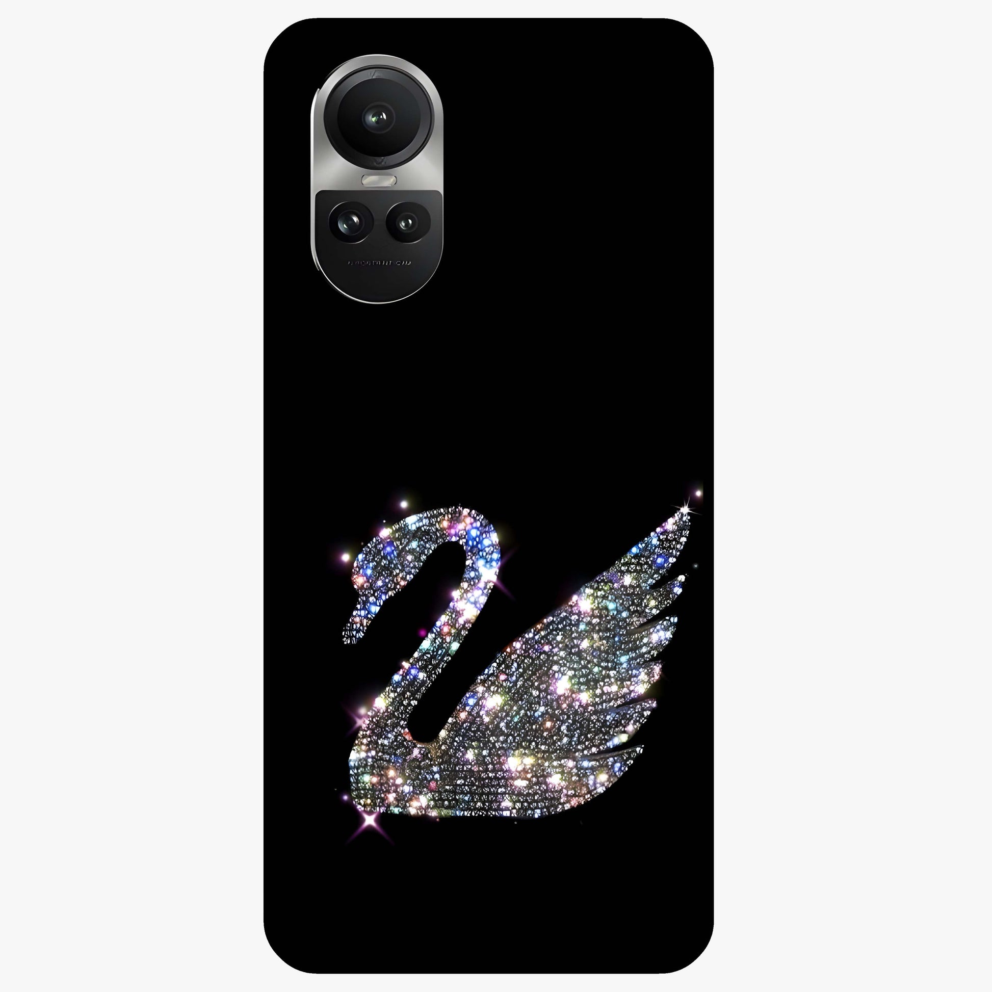 Starlit Swan Grace Glass Case showing flat back view with graceful swan artwork under starry sky and glossy glass finish.