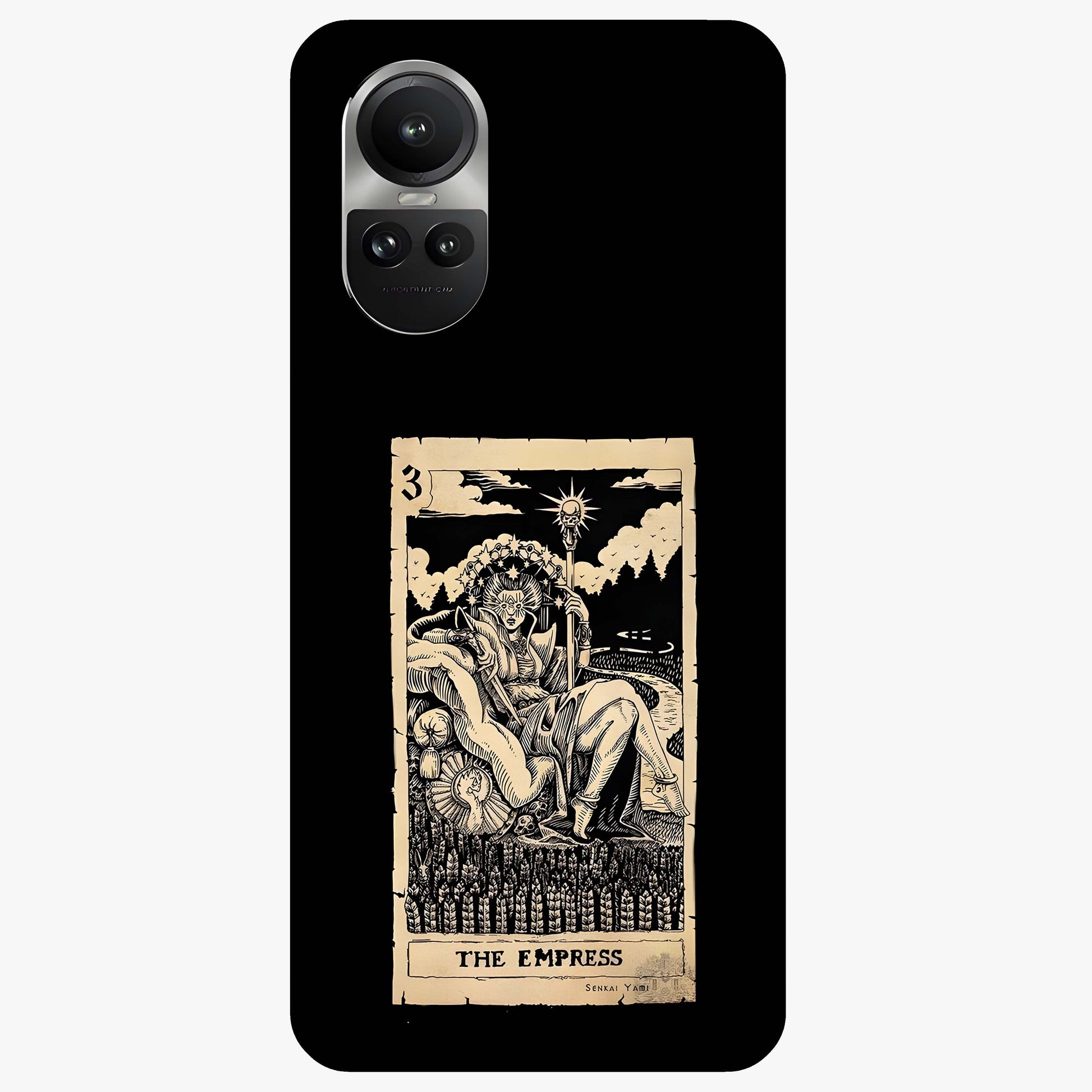 The Empress Glass Case showing flat back view with regal feminine artwork and glossy glass finish.