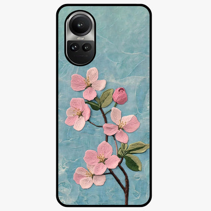 Threaded Blossom Breeze Glass Case showing flat back view with delicate blossom artwork and glossy glass finish.