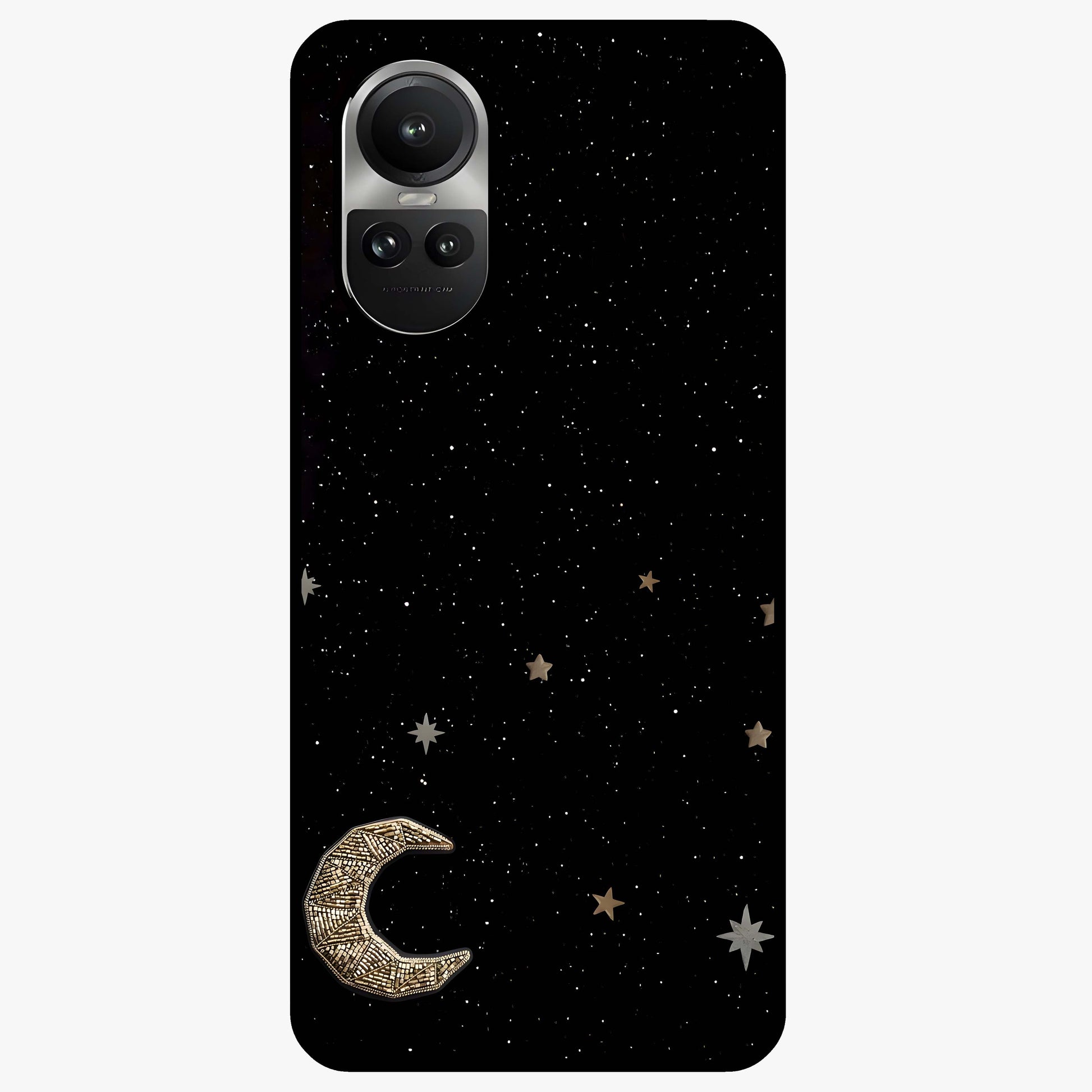 Twinkle Star With Half Moon Glass Case showing flat back view with star and half moon artwork and glossy glass finish.