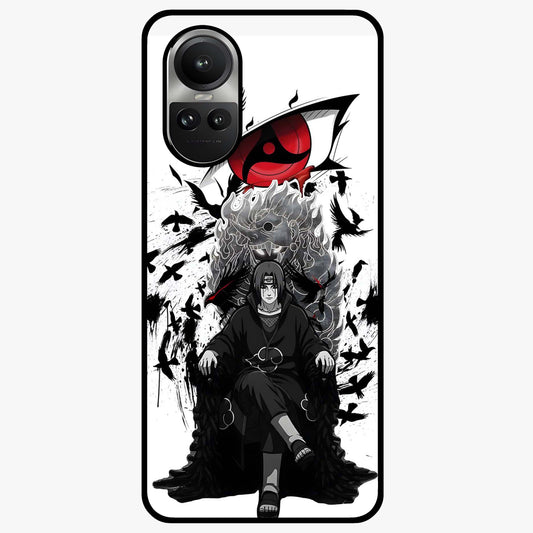 Uchiha Shadow Throne Glass Case showing flat back view with cosmic underwater themed artwork and glossy glass finish.