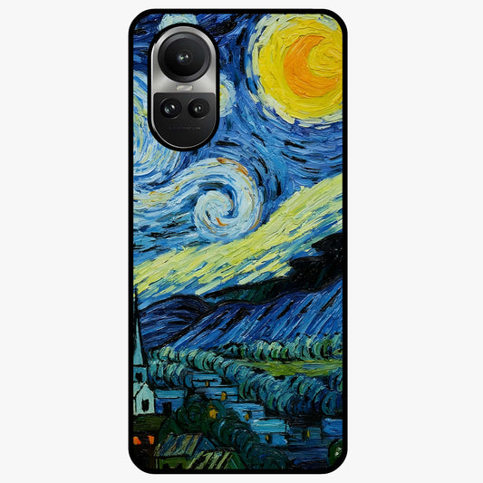 Van Gogh Art Glass Case showing flat back view with classic painterly artwork inspired by Van Gogh style and glossy glass finish.