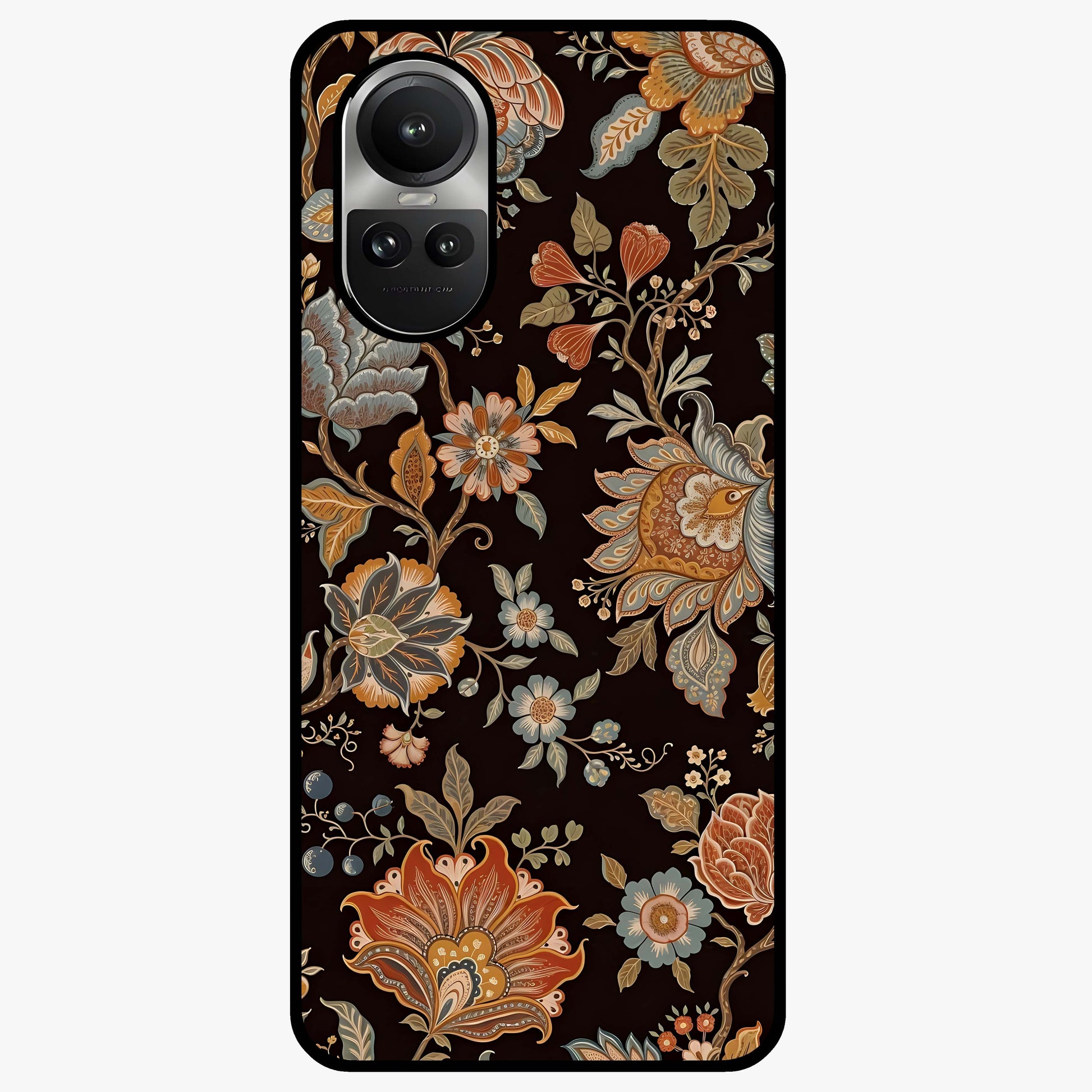 Vintage Floral Dream Glass Case showing flat back view with classic floral artwork and glossy glass finish.
