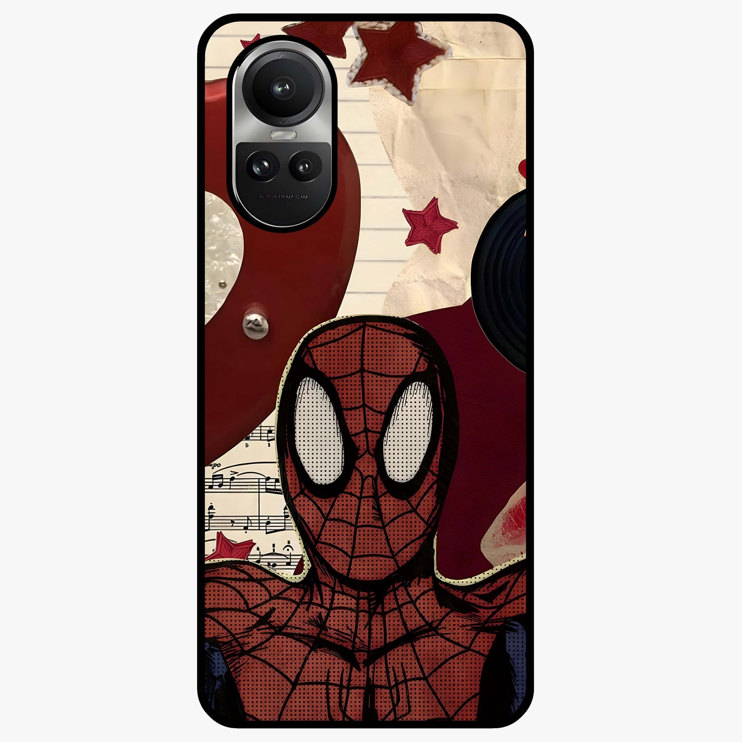 Web Warrior Vibes Glass Case showing flat back view with superhero inspired web themed artwork and glossy glass finish.