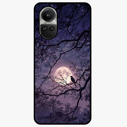 Whispering Moon Silence Glass Case showing flat back view with serene moon themed artwork and glossy glass finish.