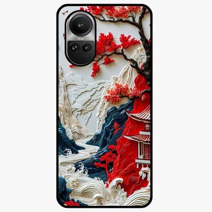 Whispers Of Sakura Waves Glass Case showing flat back view with cherry blossom wave artwork and glossy glass finish.