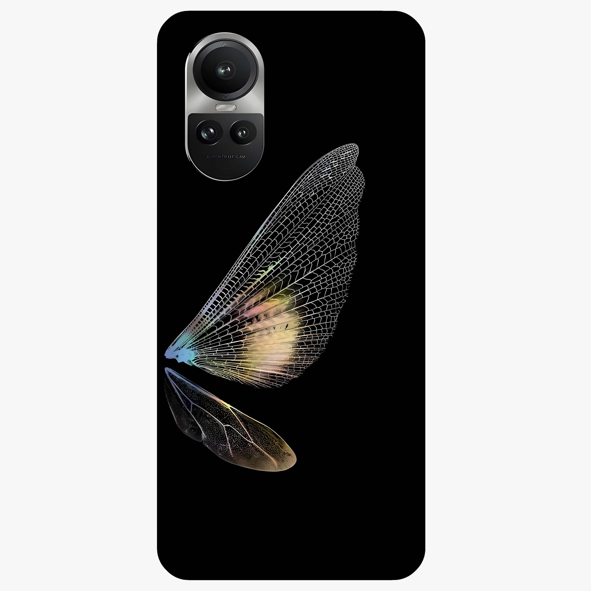Whispers Of Wings Glass Case showing flat back view with graceful wing inspired artwork and glossy glass finish.