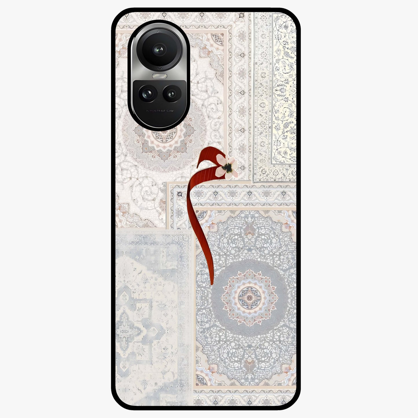 White Aesthetic Bow Glass Case showing flat back view with minimal bow artwork and glossy glass finish.