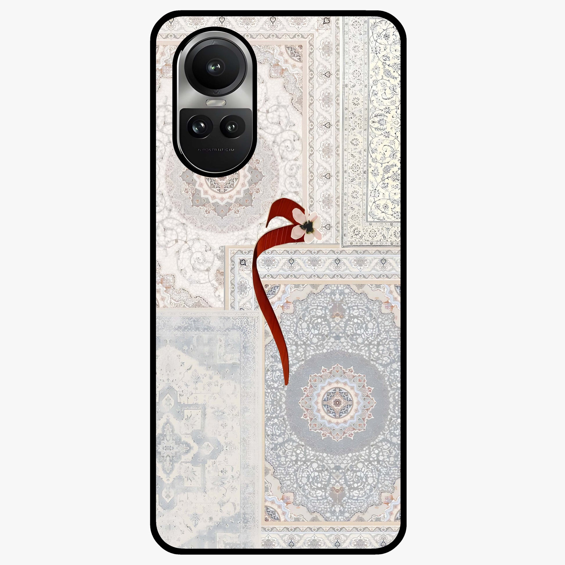 White Aesthetic Bow Glass Case showing flat back view with minimal bow artwork and glossy glass finish.