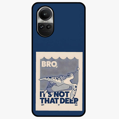 Worry Less Swim Glass Case showing flat back view with playful motivational artwork and glossy glass finish.