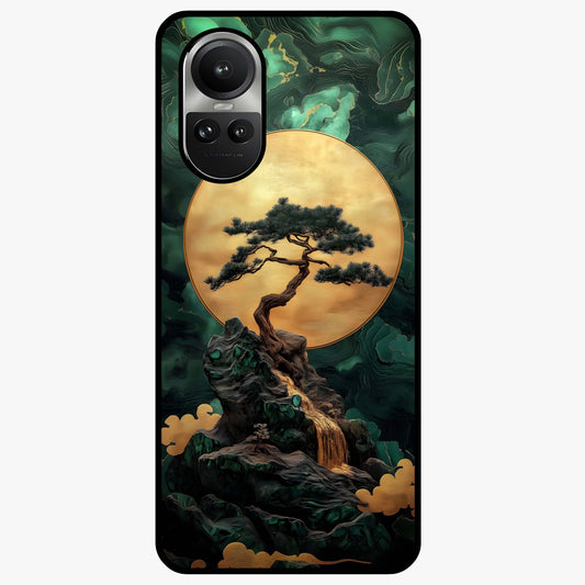 Zen Moon Rise Glass Case showing flat back view with calm moonrise artwork and glossy glass finish.