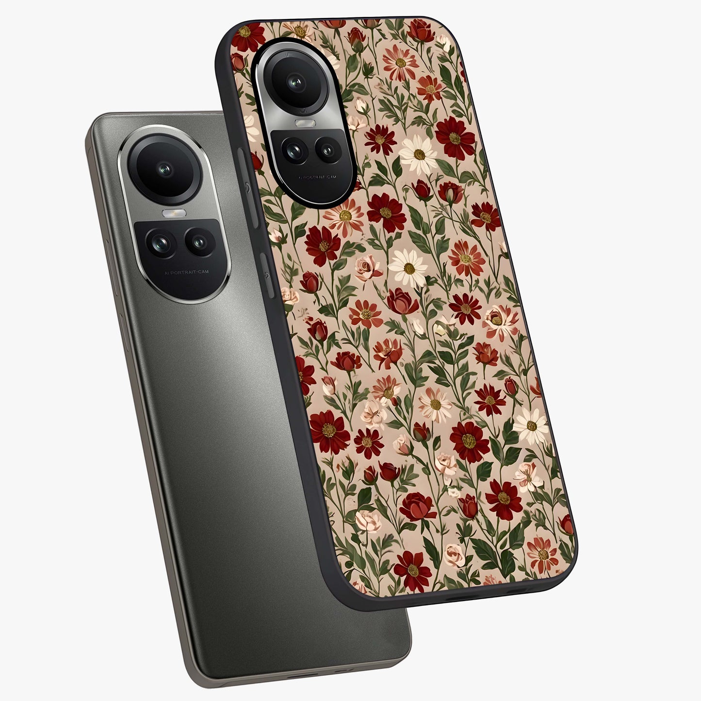 Biege Flower With Leaf Glass Case displayed in angled mockup highlighting minimal floral leaf design and elegant aesthetic.