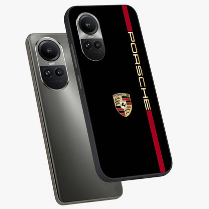 Black Minimal Porsche Glass Case displayed in angled mockup highlighting modern minimal car illustration and clean aesthetic design.