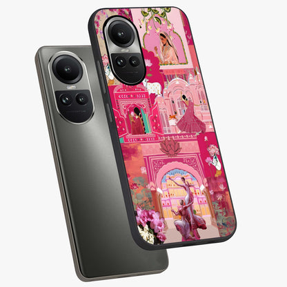 Blossoms of Rajasthan Glass Case displayed in angled mockup highlighting vibrant floral pattern with cultural aesthetic style.