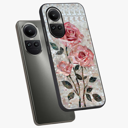 Blush Mosaic Bloom Glass Case displayed in angled mockup highlighting artistic mosaic flower pattern with aesthetic design.
