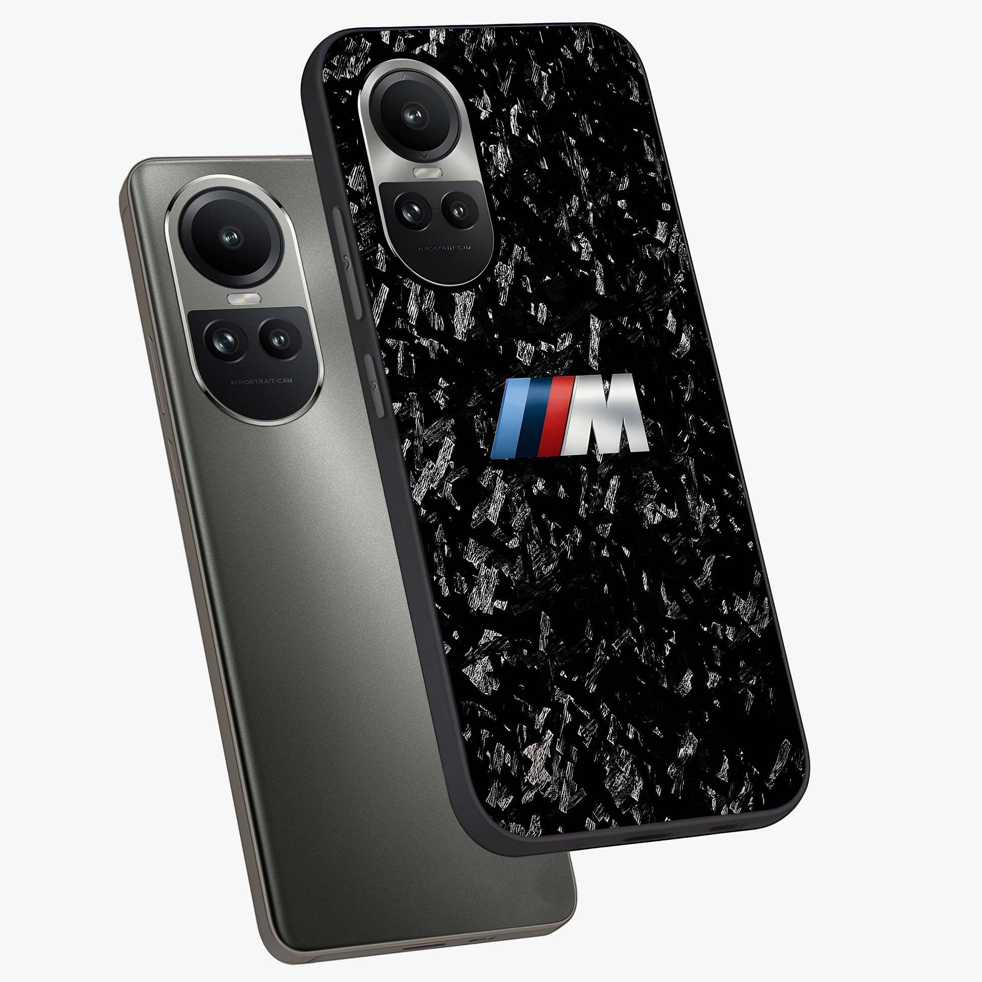 Carbon Speed Mark Glass Case displayed in angled mockup highlighting racing inspired carbon design and sleek aesthetic style.