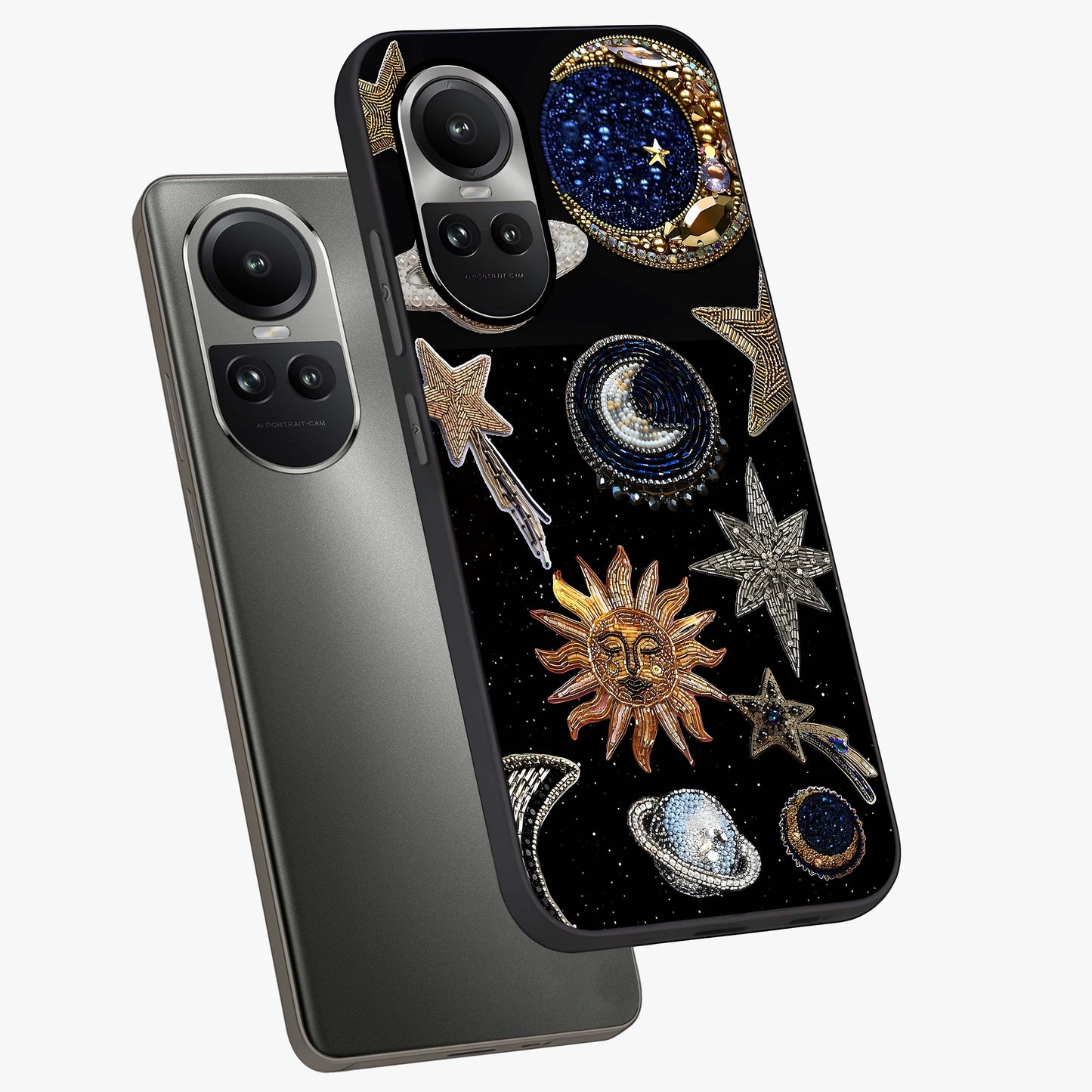 Celestial Gem Constellations Glass Case displayed in angled mockup highlighting gemstone inspired constellation design.