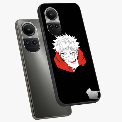 Crimson Chaos Smile Glass Case displayed in angled mockup highlighting edgy crimson smile design with graphic aesthetic.