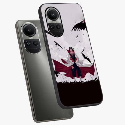 Crimson Crow Ascension Glass Case displayed in angled mockup highlighting powerful crow illustration with dark crimson aesthetic.