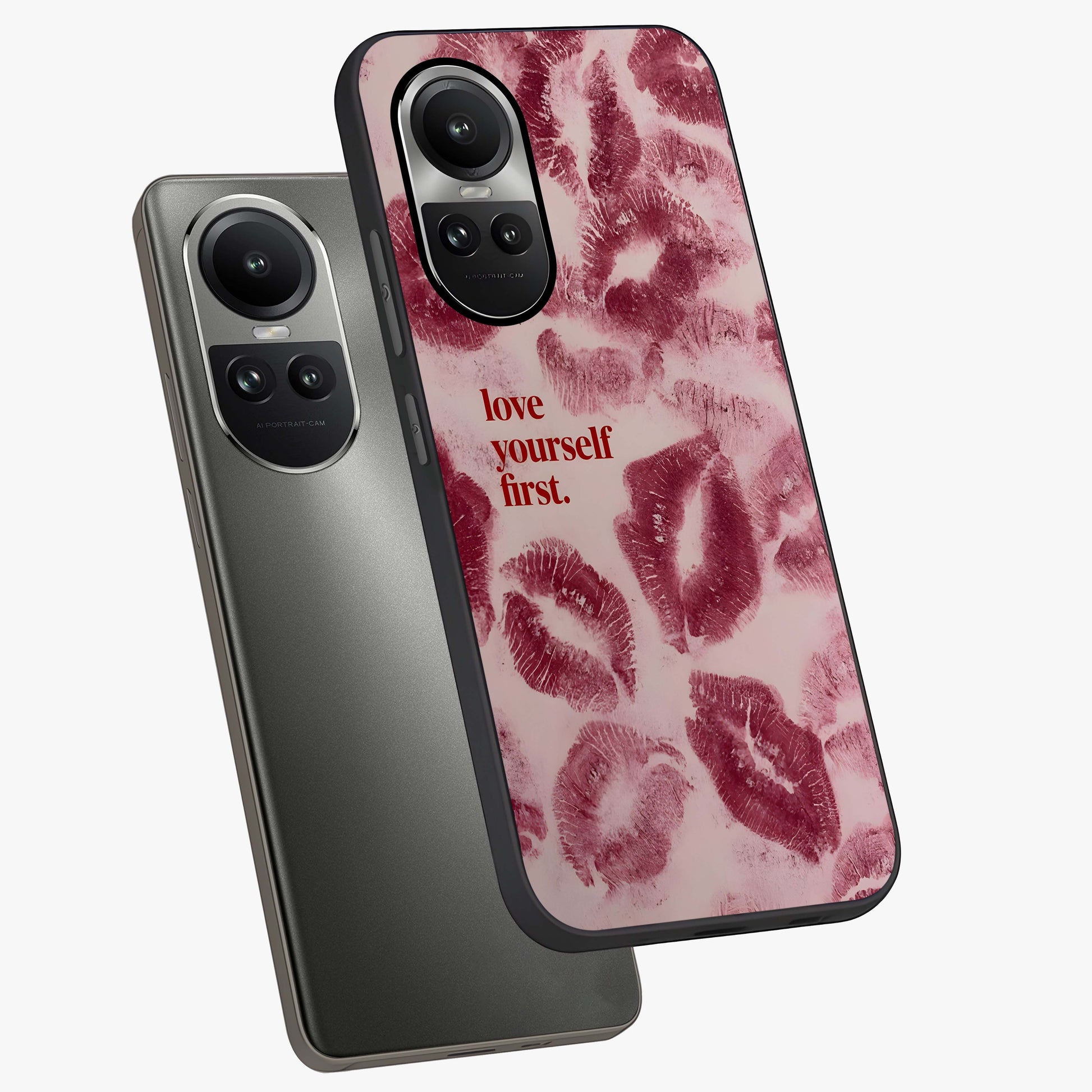 Crimson Kiss Love Glass Case displayed in angled mockup highlighting bold love inspired design with modern aesthetic style.