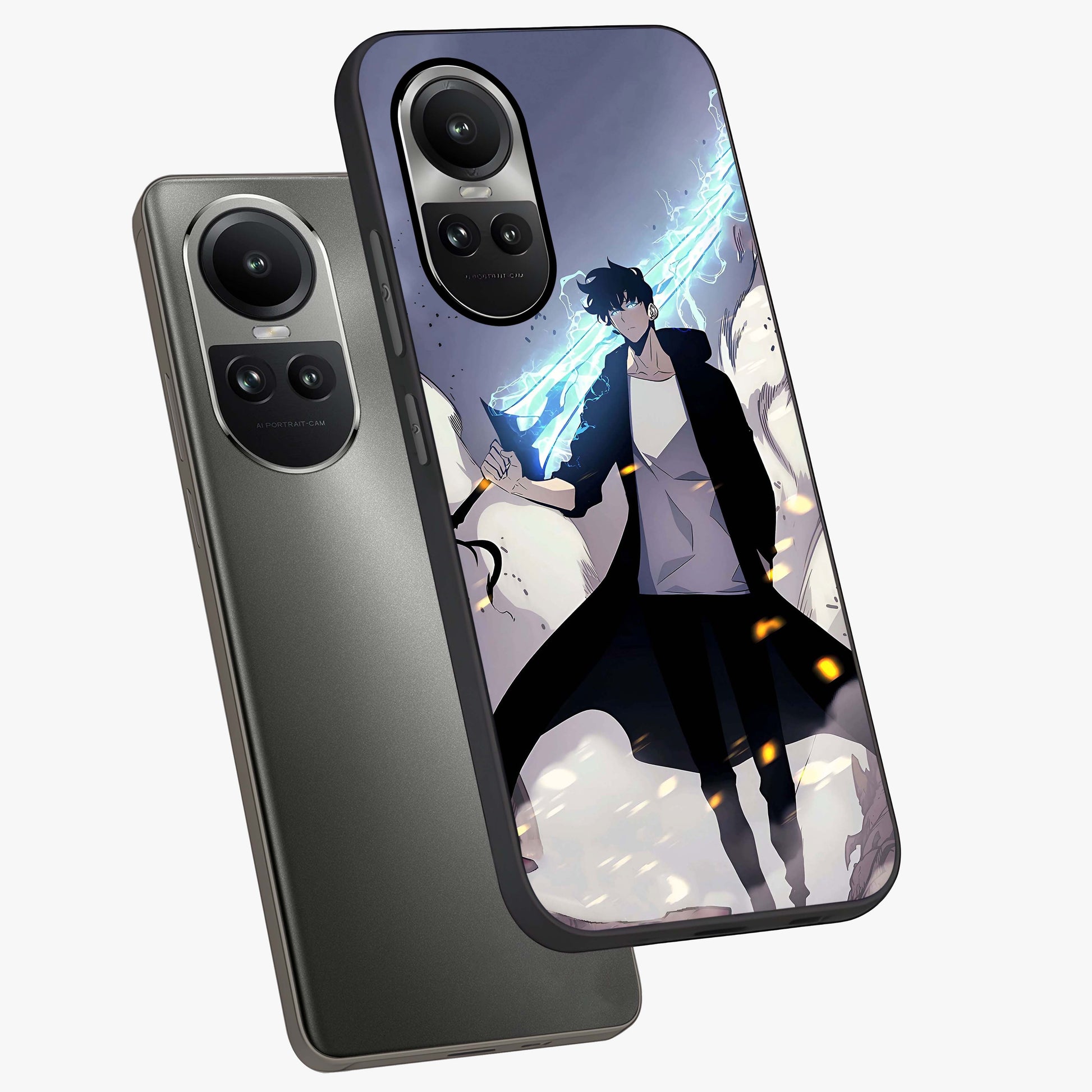 Dark Lightning Anime Warrior Glass Case displayed in angled mockup highlighting powerful lightning themed anime illustration.