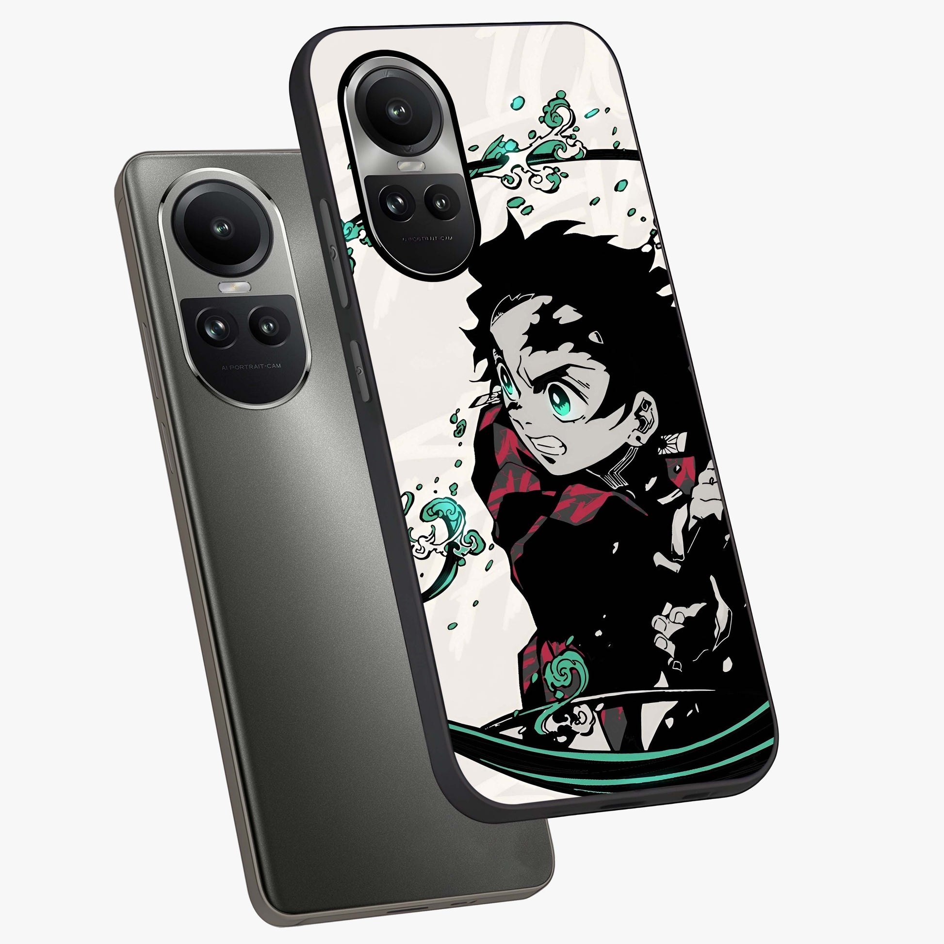Demon Slayer Glass Case displayed in angled mockup highlighting dramatic anime character design with action aesthetic.