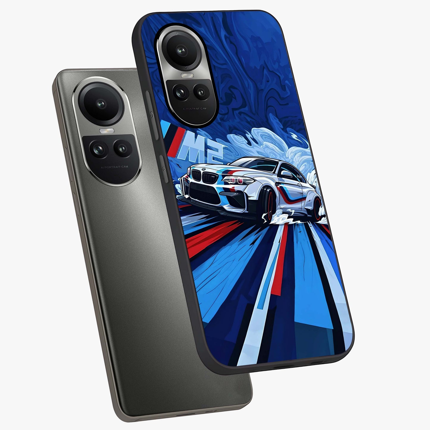 Drift Power Rush Glass Case displayed in angled mockup highlighting powerful drift car design with sporty aesthetic style.