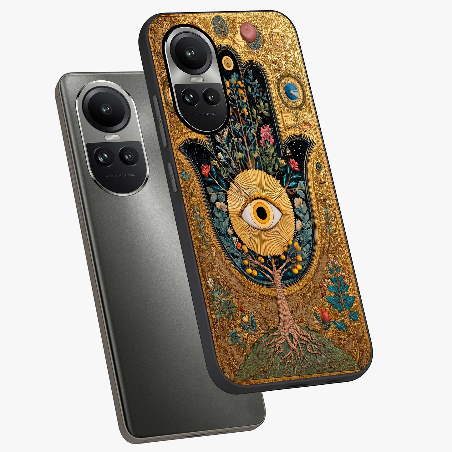 Ethereal Evil Eye Glass Case displayed in angled mockup highlighting protective evil eye symbol with spiritual aesthetic design.