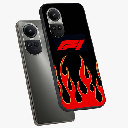 Fire F11 Glass Case displayed in angled mockup highlighting bold fire inspired graphic with energetic aesthetic style.