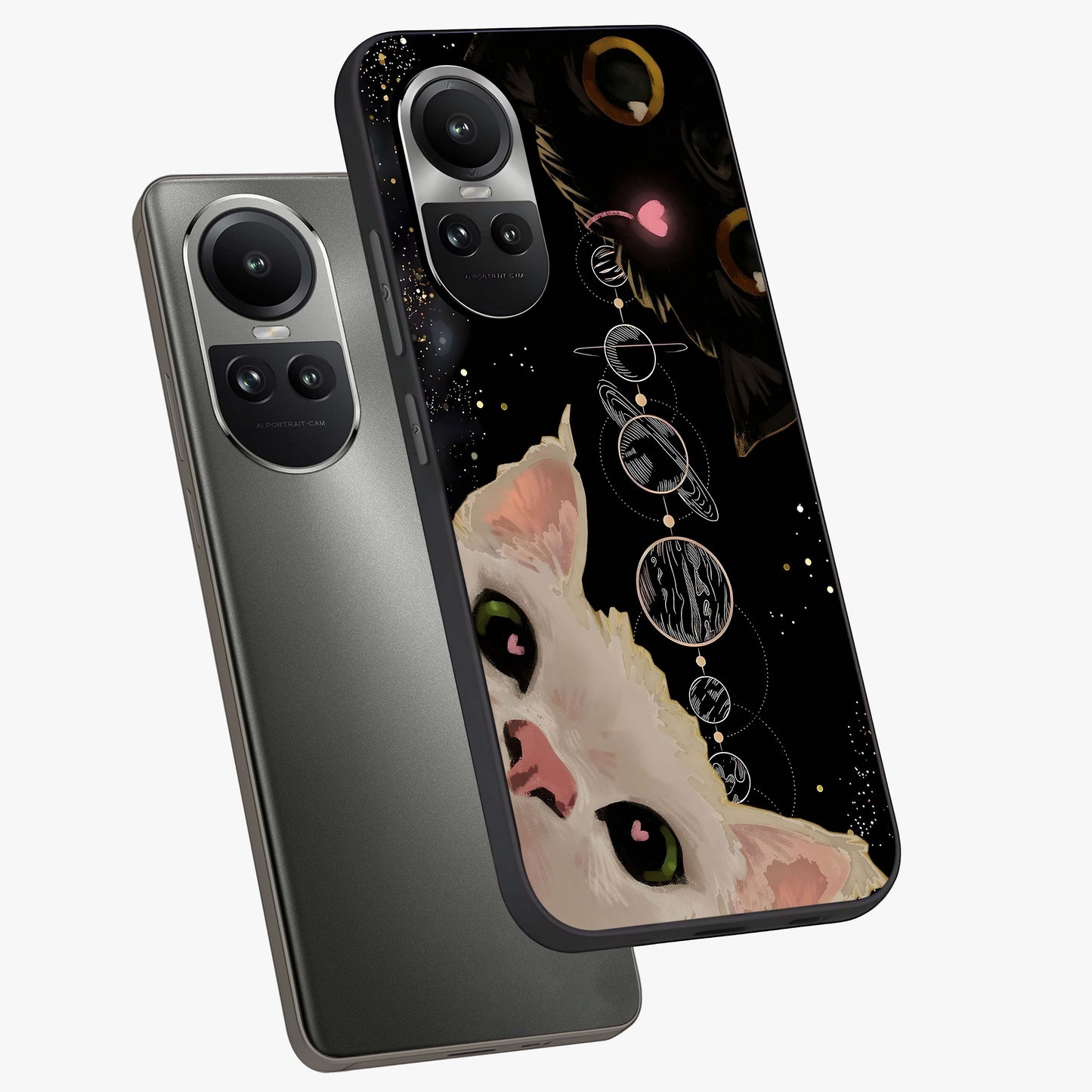 Galactic Cat Glass Case displayed in angled mockup highlighting celestial feline illustration with galaxy aesthetic style.