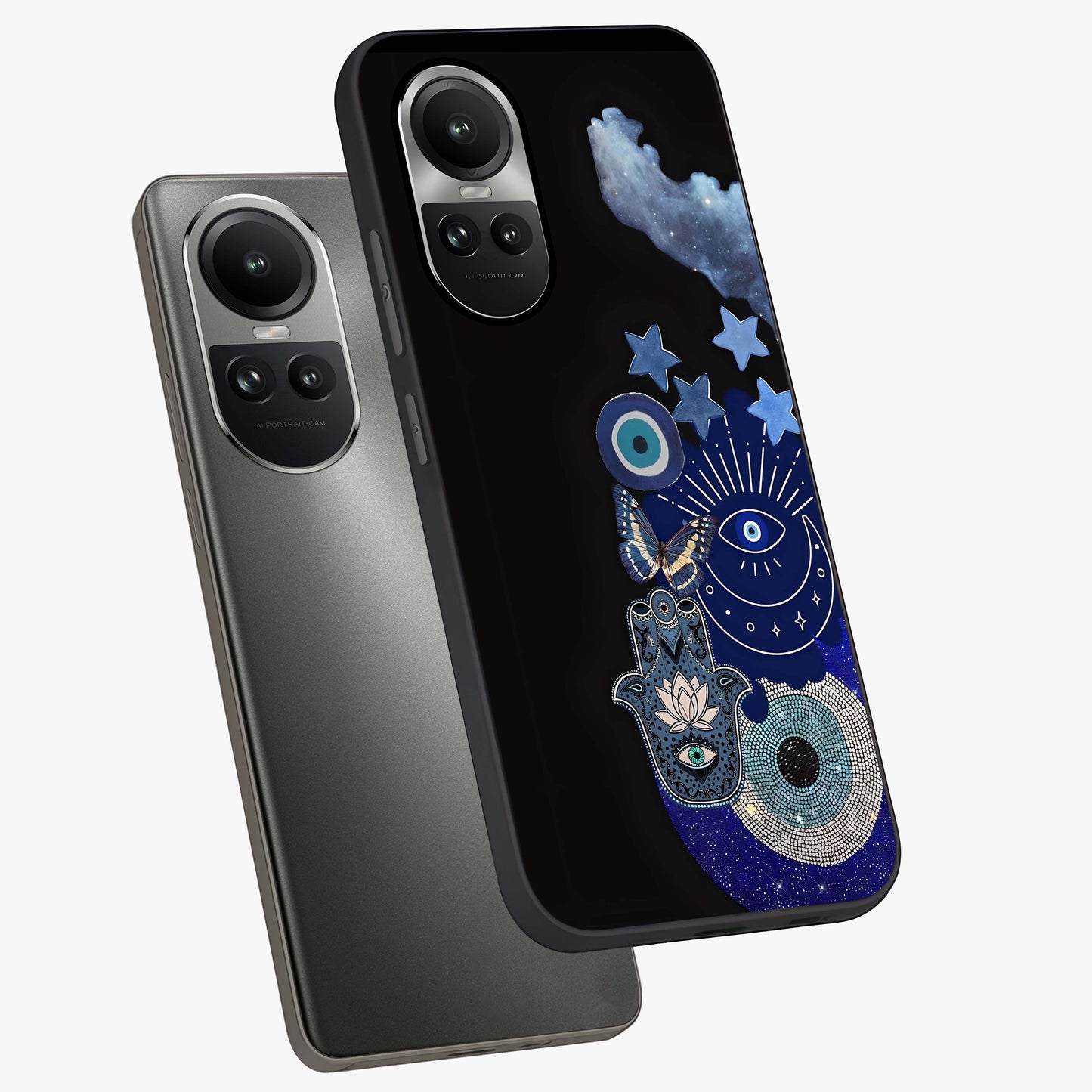 Galactic Charm Cluster Glass Case displayed in angled mockup highlighting luminous galaxy inspired design with dreamy aesthetic.