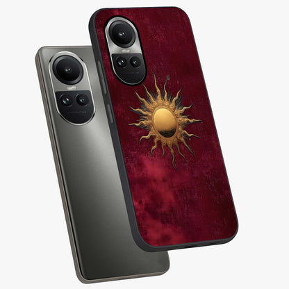 Golden Sun Minimalism Glass Case displayed in angled mockup highlighting clean sun symbol design with modern minimal aesthetic.