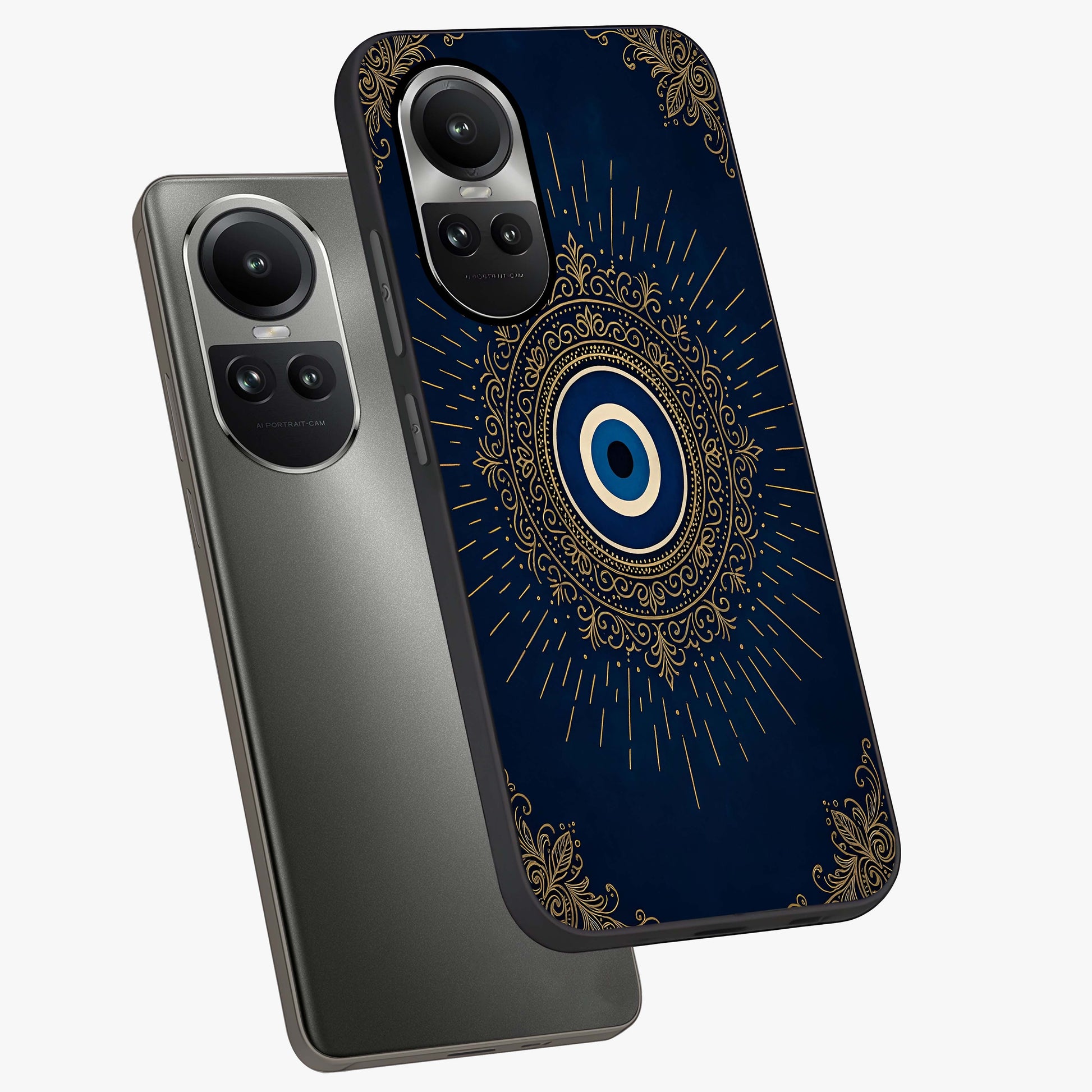 Golden Celestial Charm Glass Case displayed in angled mockup highlighting sparkling cosmic charm design with celestial aesthetic.