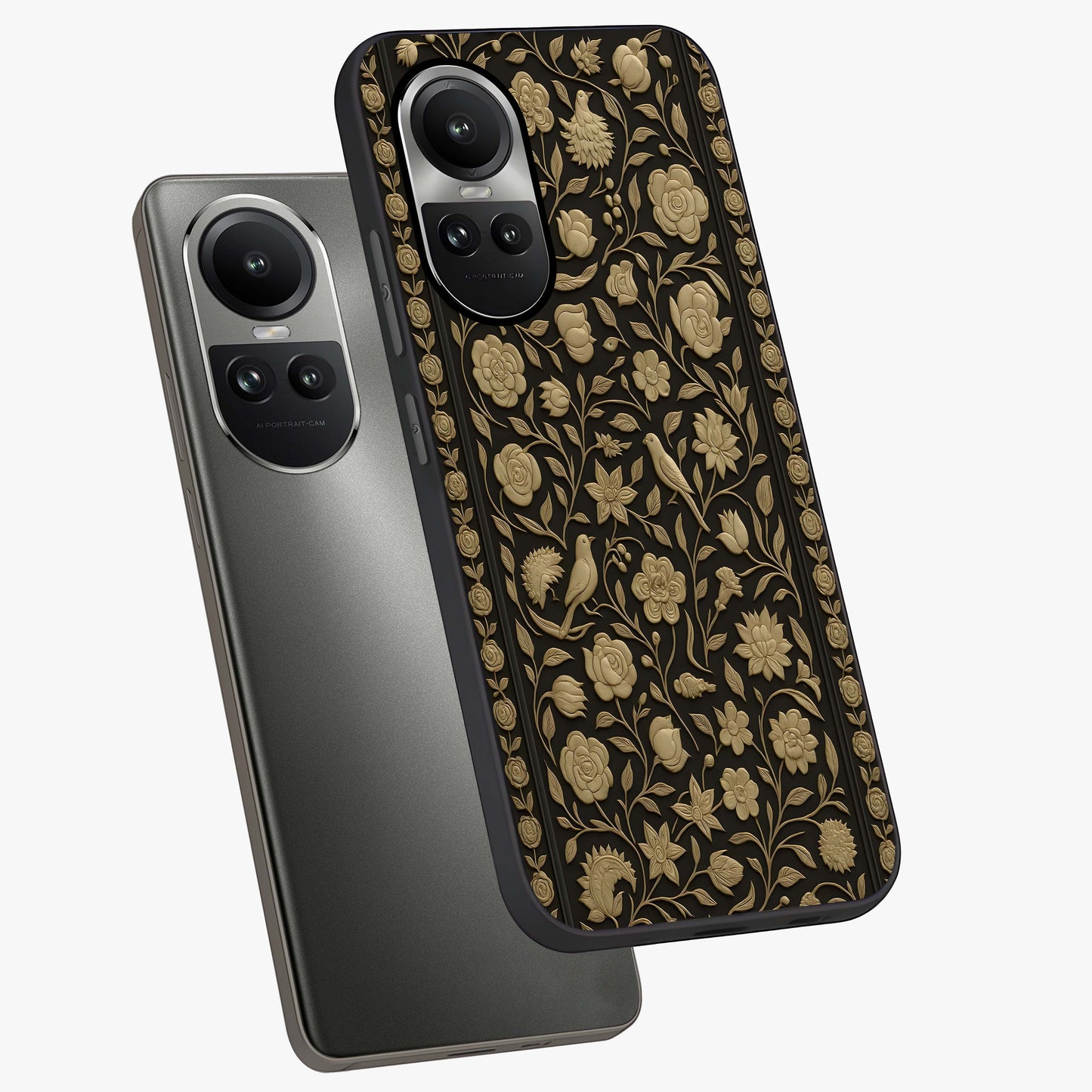 Golden Evil Eye Mandala Glass Case displayed in angled mockup highlighting protective evil eye symbol with golden mandala design.