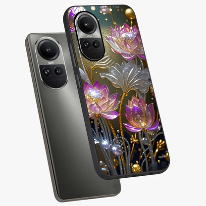 Golden Floral Majesty Glass Case displayed in angled mockup highlighting elegant flower design with royal golden aesthetic.