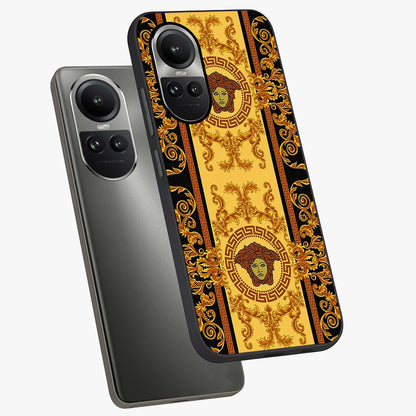 Golden Lotus Glow Glass Case displayed in angled mockup highlighting radiant lotus illustration with spiritual aesthetic.