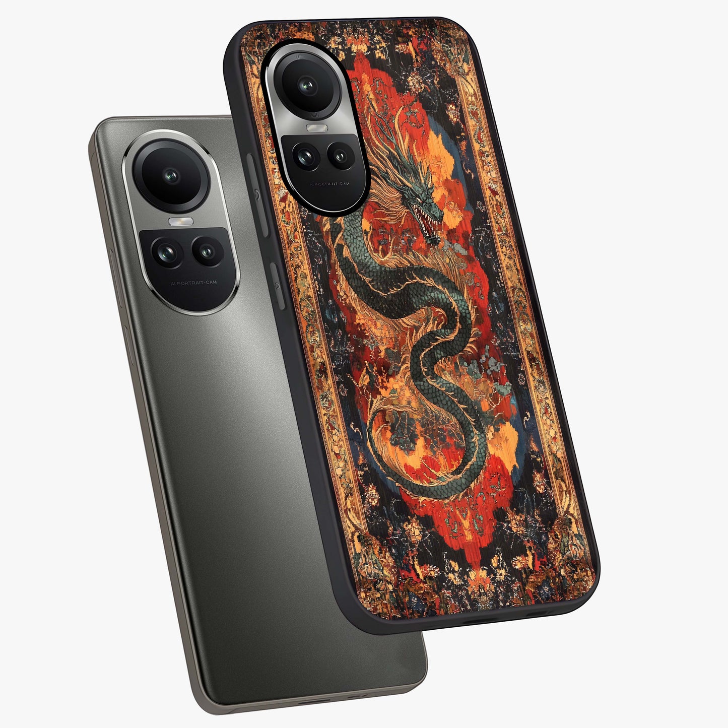 Inferno Dragon Soul Glass Case displayed in angled mockup highlighting powerful dragon illustration with inferno aesthetic.