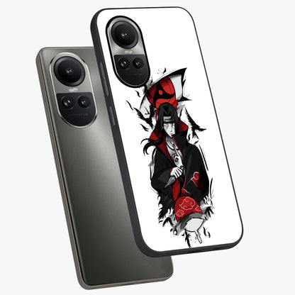 Itachi Limited Edition Naruto Anime Glass Case displayed in angled mockup highlighting dramatic anime illustration with bold action aesthetic.