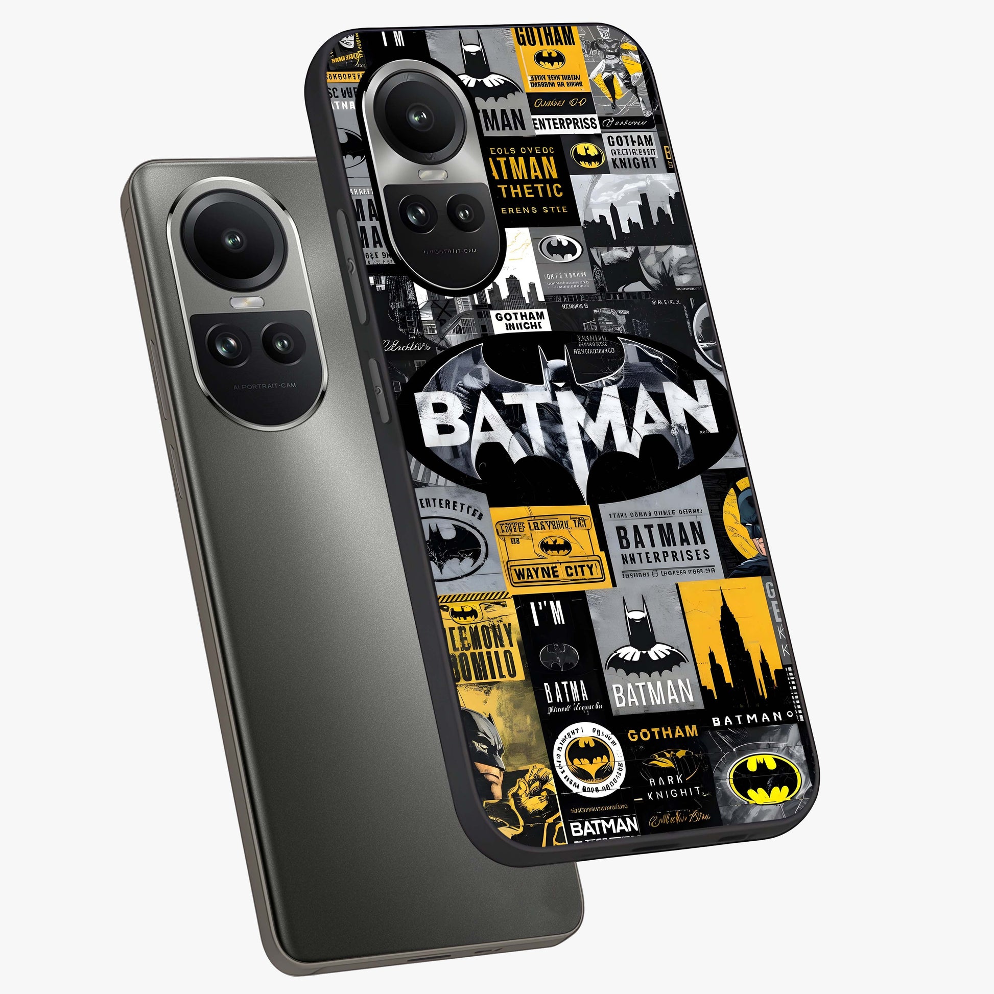 Knight Gotham Rise Glass Case displayed in angled mockup highlighting powerful knight silhouette design with dramatic aesthetic.