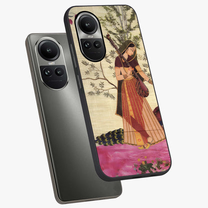 Lady With Veena Art Glass Case displayed in angled mockup highlighting graceful musical illustration with cultural artistic aesthetic.