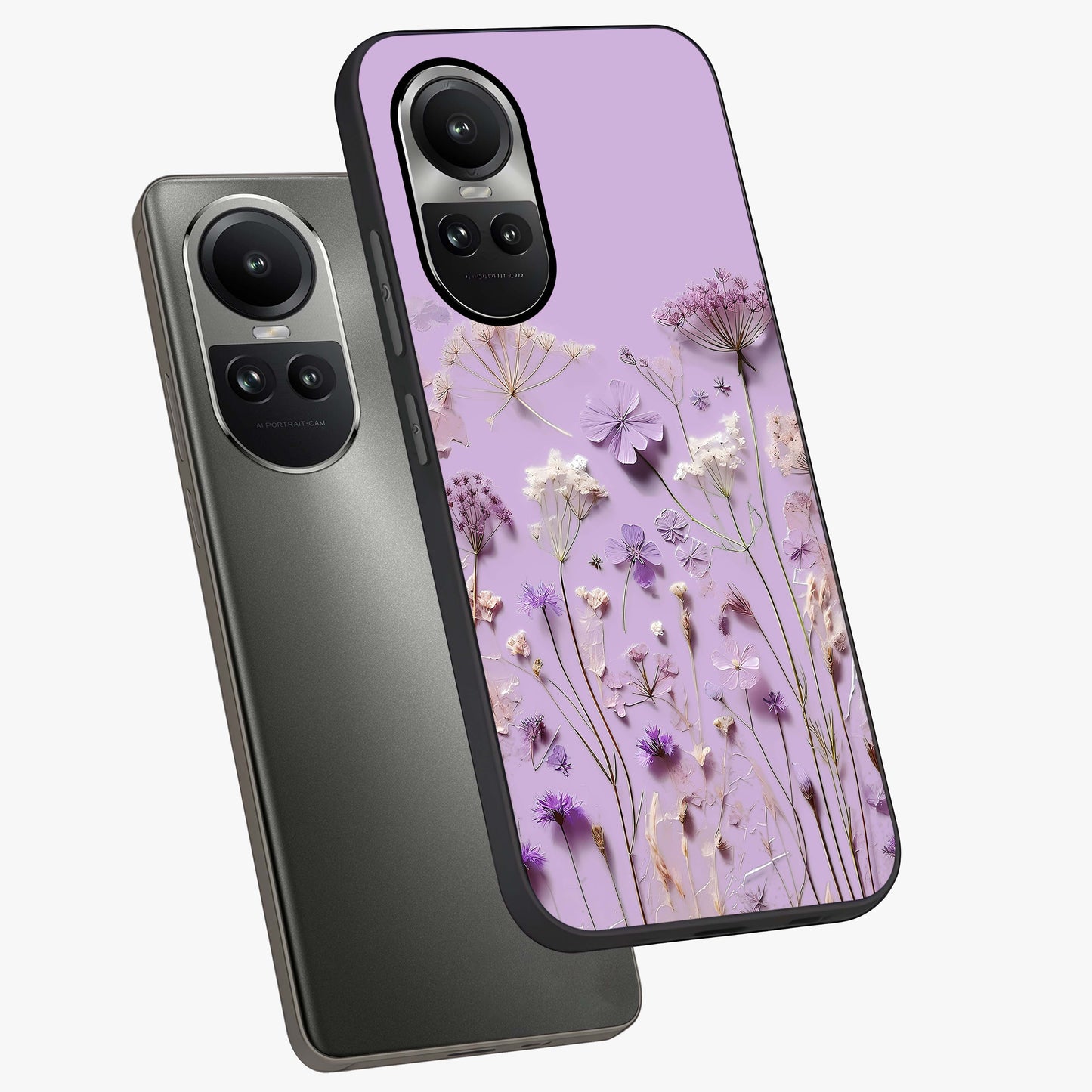 Lavender Blossom Dream Glass Case displayed in angled mockup highlighting dreamy lavender flower design with calming aesthetic style.