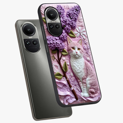 Lavender Cat Whimsy Glass Case displayed in angled mockup highlighting playful feline illustration with pastel lavender aesthetic.