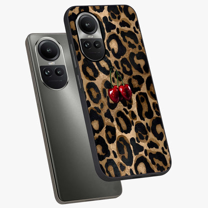 Leopard Wild Cherry Glass Case displayed in angled mockup highlighting bold animal print design with playful cherry aesthetic.