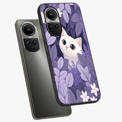 Lilac Hide Peek Cat Glass Case displayed in angled mockup highlighting playful feline illustration with lilac aesthetic design.