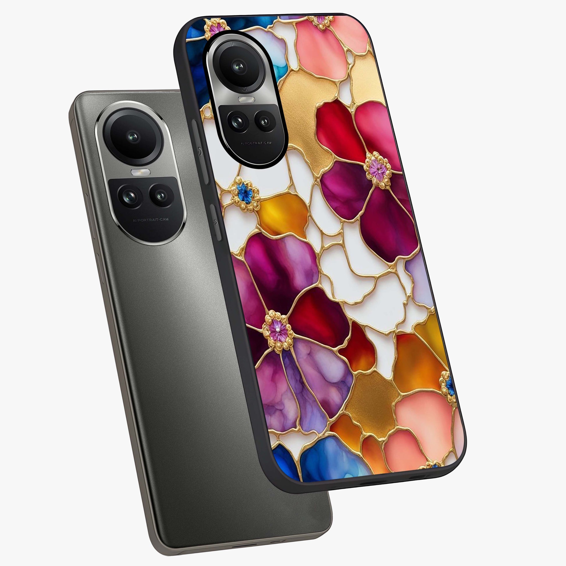 Marble Flower Pattern Glass Case displayed in angled mockup highlighting elegant marble floral design with modern aesthetic.