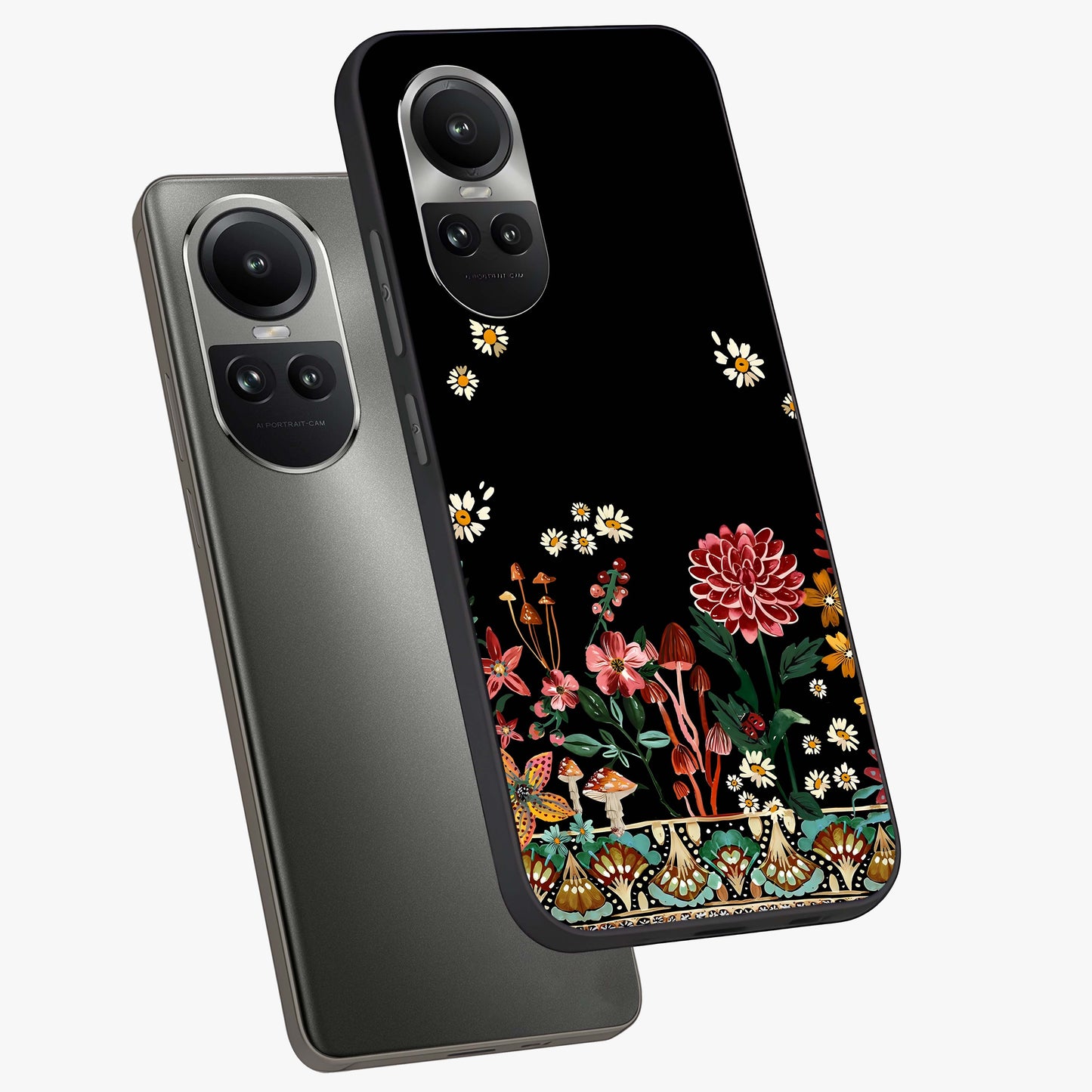 Midnight Bloom Pattern Glass Case displayed in angled mockup highlighting elegant flower design with midnight aesthetic style.