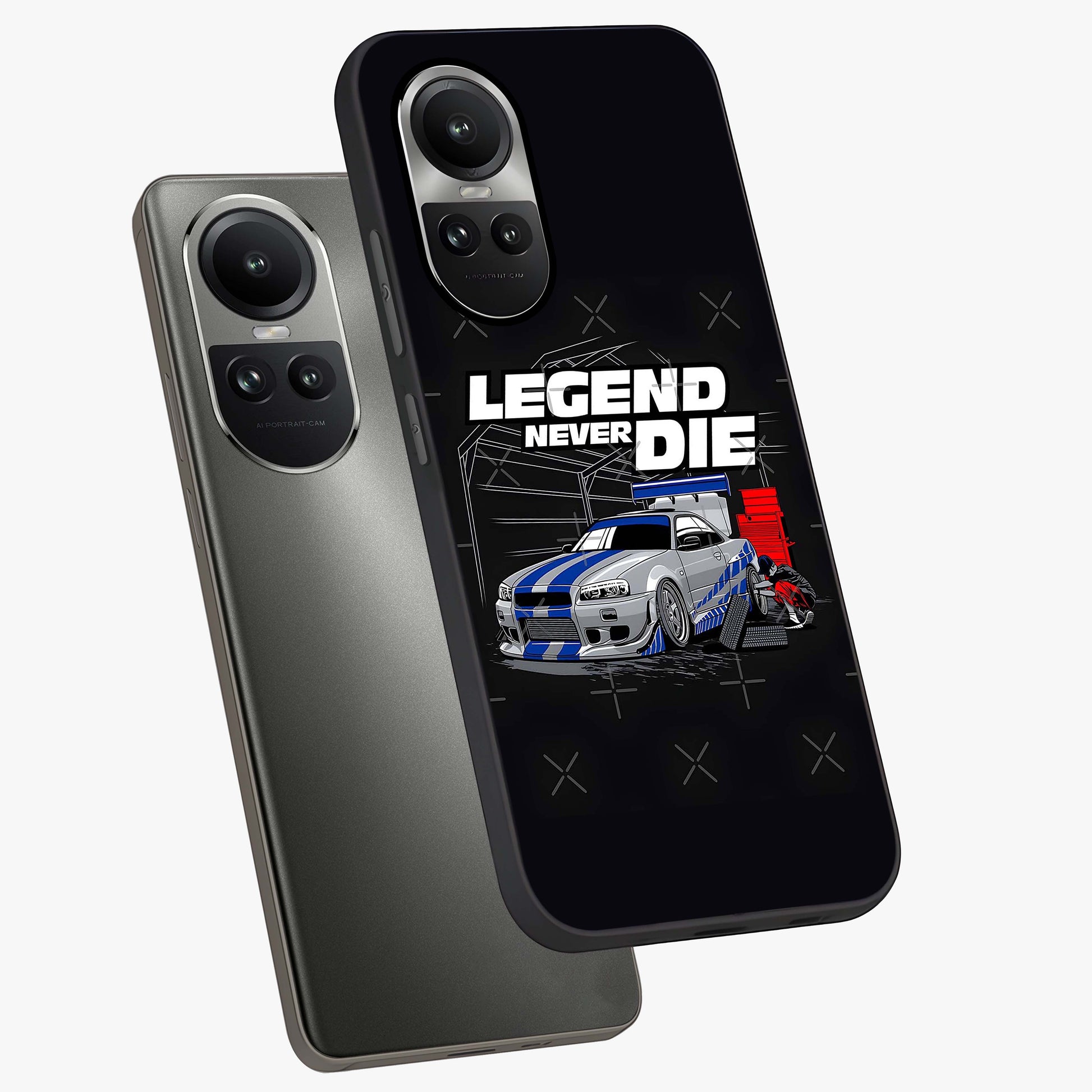 Midnight Racing Legacy Glass Case displayed in angled mockup highlighting dynamic automotive design with bold midnight aesthetic.