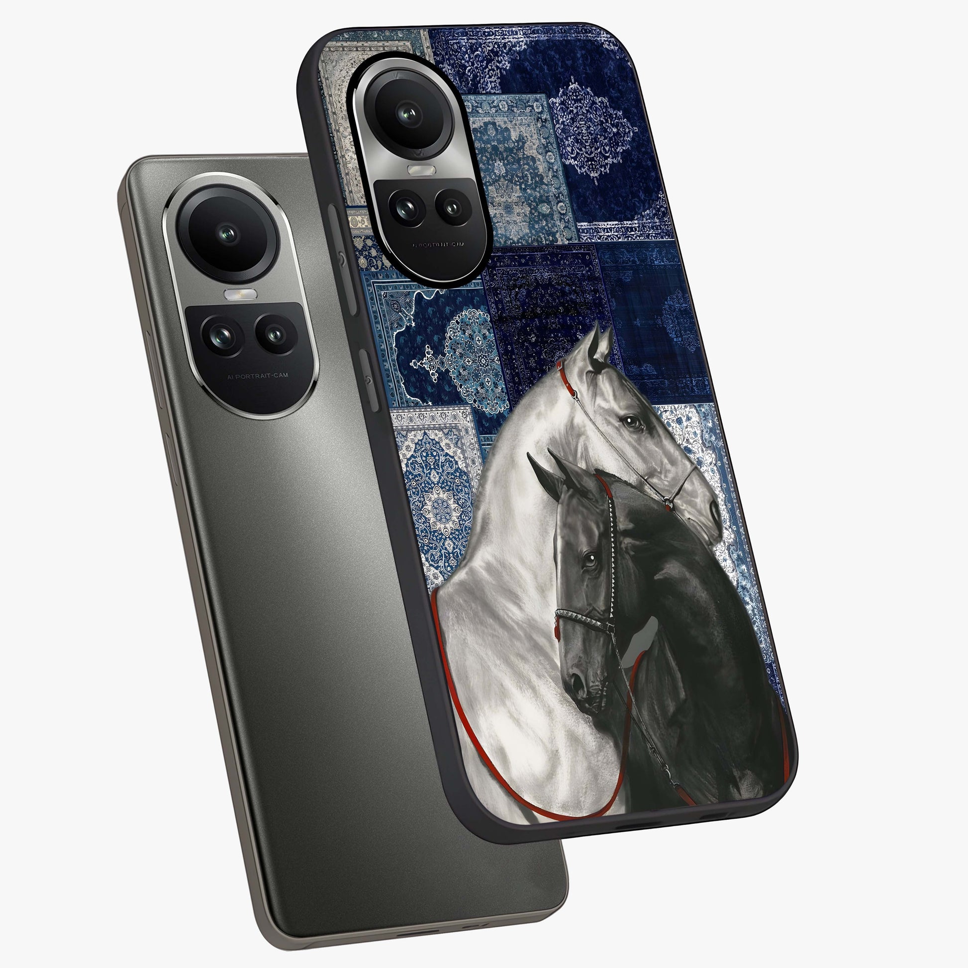 Midnight Stallion Blues Glass Case displayed in angled mockup highlighting powerful stallion illustration with deep midnight tones.