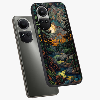 Moonlight Forest Dream Glass Case displayed in angled mockup highlighting dreamy forest design with glowing moon aesthetic.